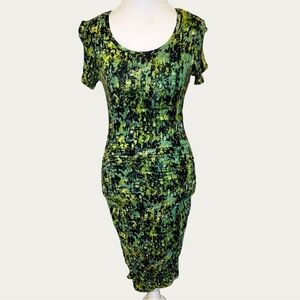 BCBGMaxAzria Green‎ and Black Abstract Midi Dress Women’s Size Small